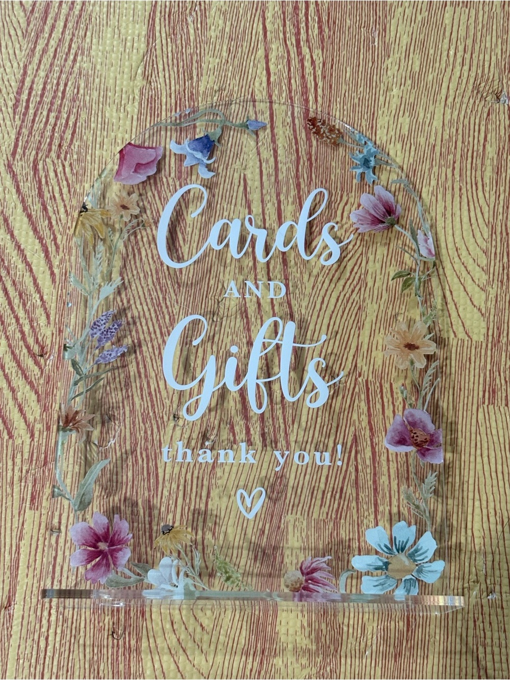 Clear Floral 'Cards and Gifts' Acrylic Sign - White Lettering
